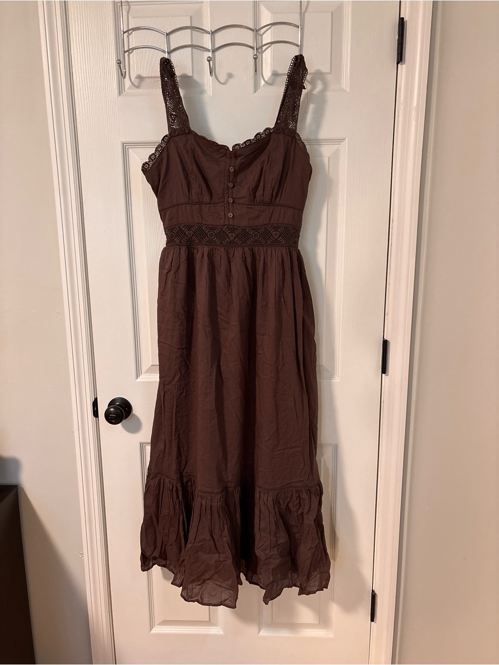 American Eagle Outfitters Brown Lace-Trim Maxi Dress